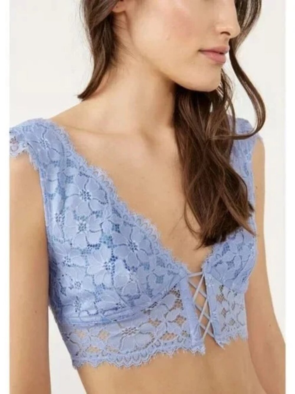 Free People In the Clouds Longline Bralette Cornflower Blue Lace Size XL NWT
